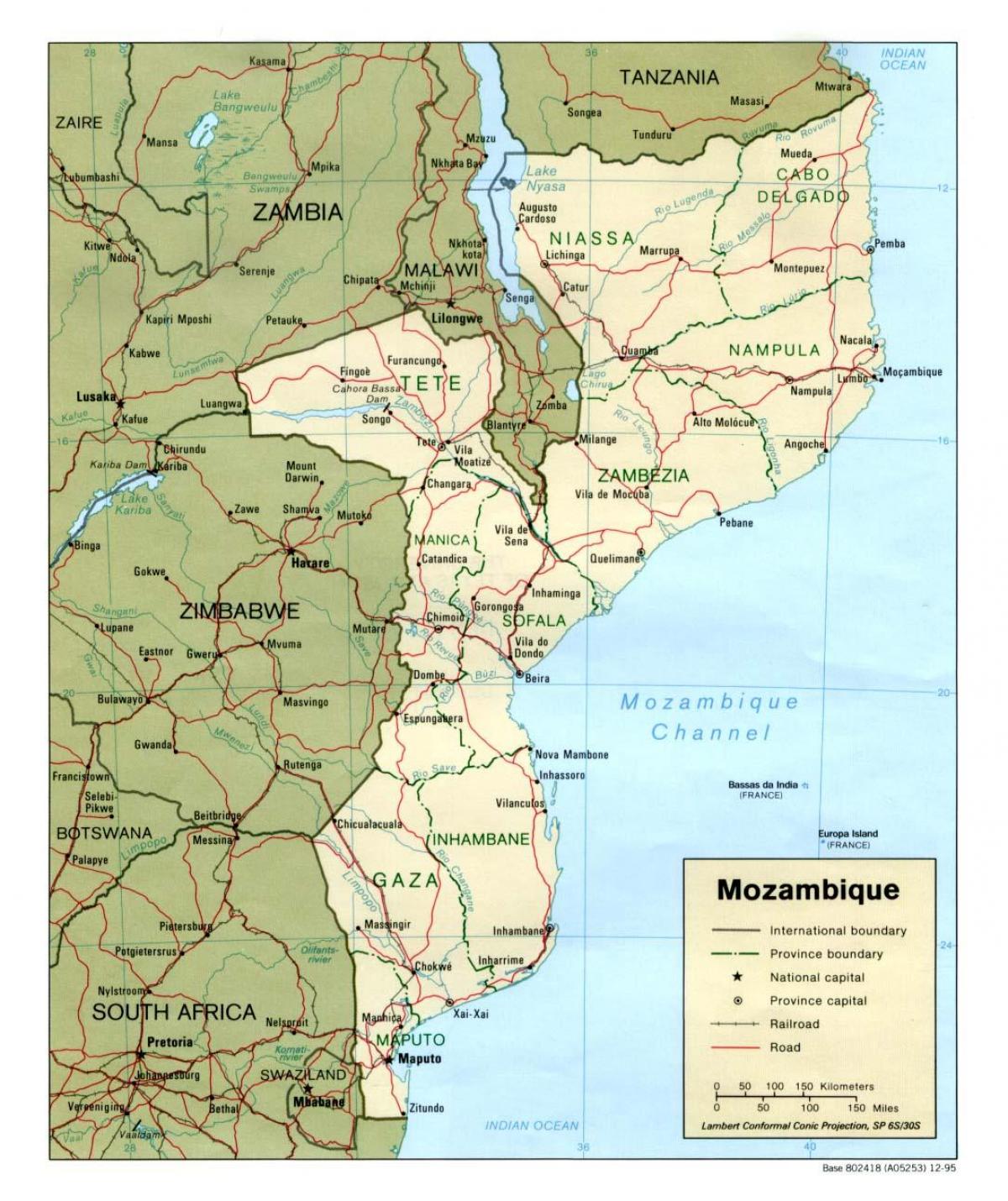mapa Mozambiku mapa szczegółowa