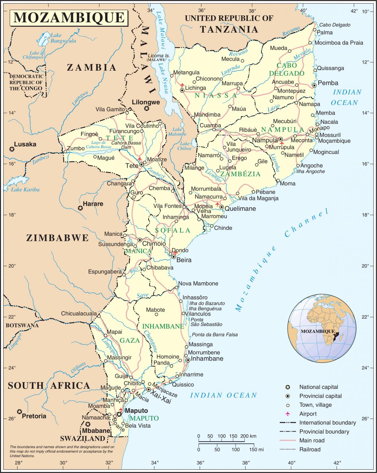 lotniska Mozambiku na mapie
