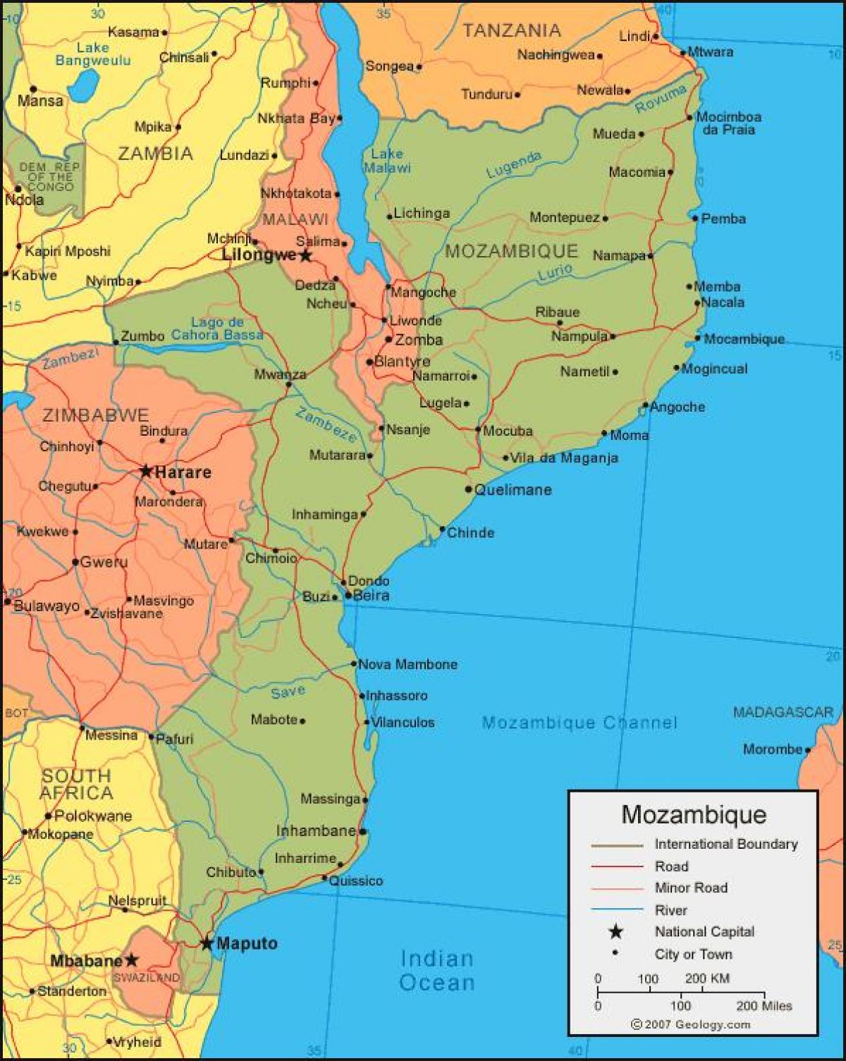 mapa wybrzeża Mozambiku 