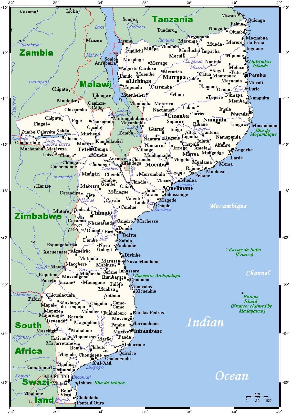 mapa miasta Mozambiku 